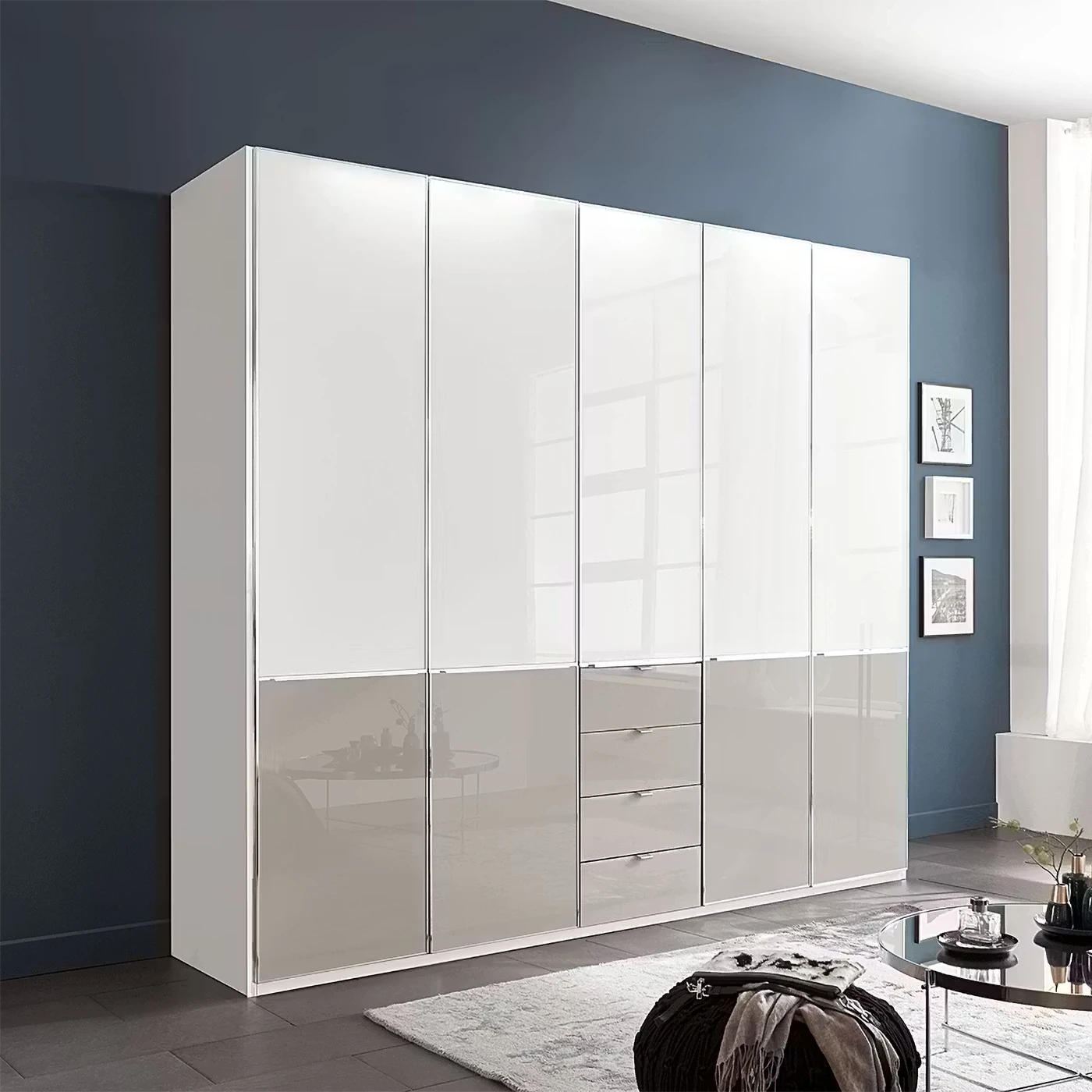 Wiemann Santa 5 Door 4 Drawer Combi Wardrobe in Pebble Grey 250cm