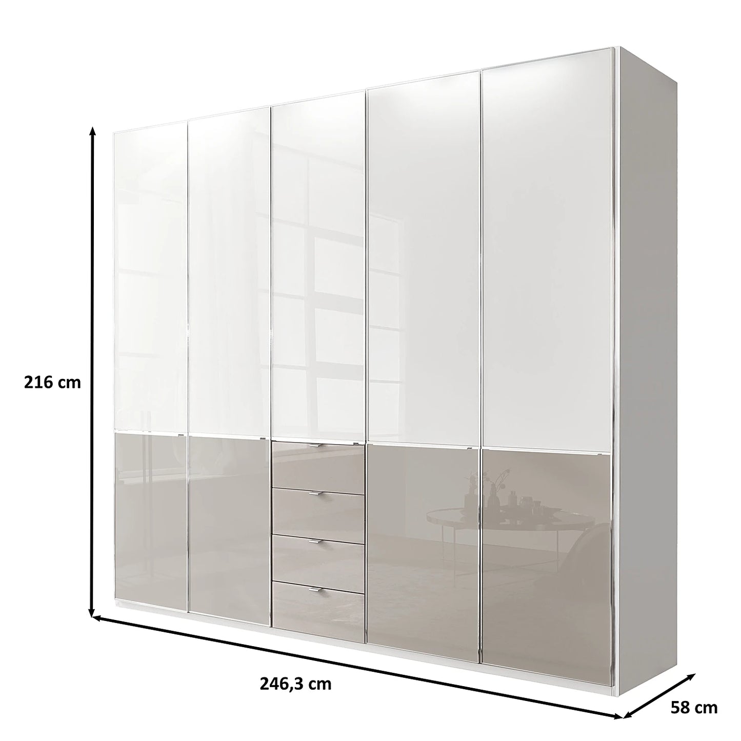Wiemann Santa 250cm 5 Doors & 4 Drawers Combi Wardrobe in Pebble Grey