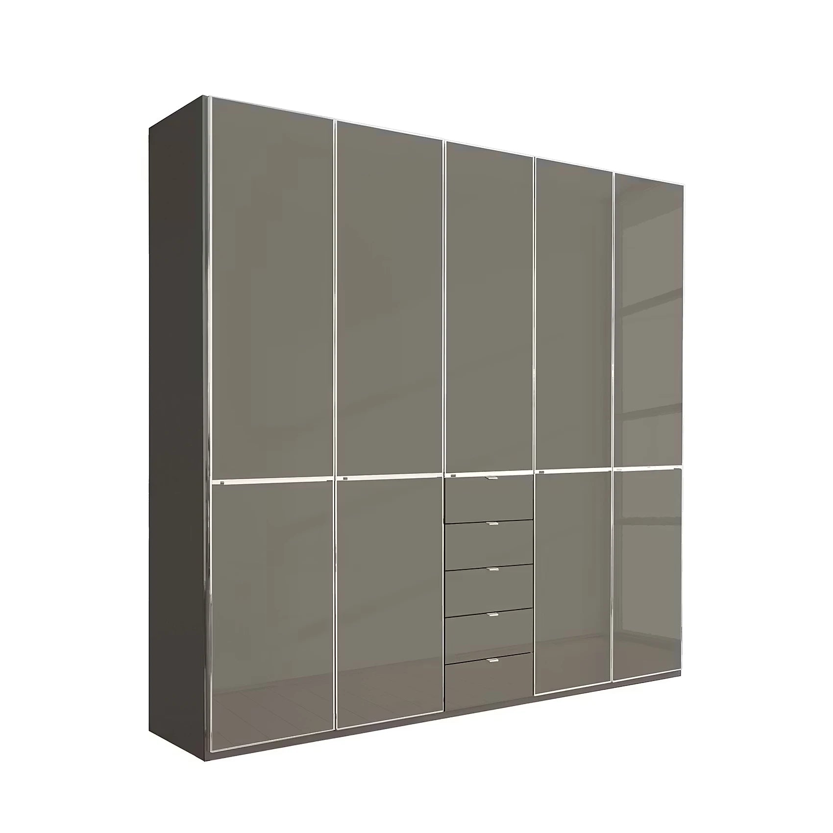 Premium Wiemann Santa Cruz Style 250cm 5 Doors & 5 Drawers Combi Wardrobe in Havana Glass, Has Chrome Handles and Strips