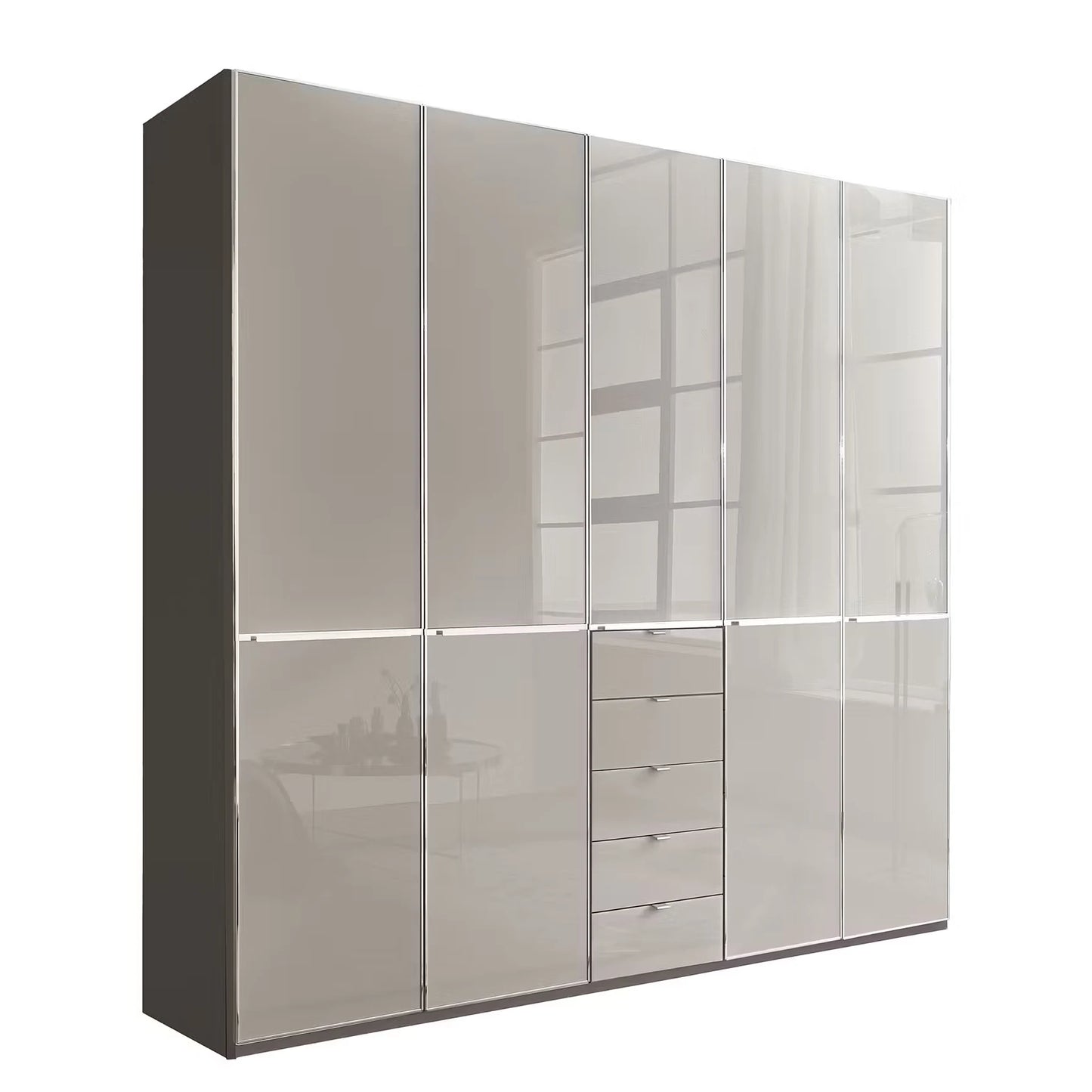 Wiemann Santa 250cm 5 Doors & 45Drawers Combi Wardrobe in Pebble Grey with Havana Carcase