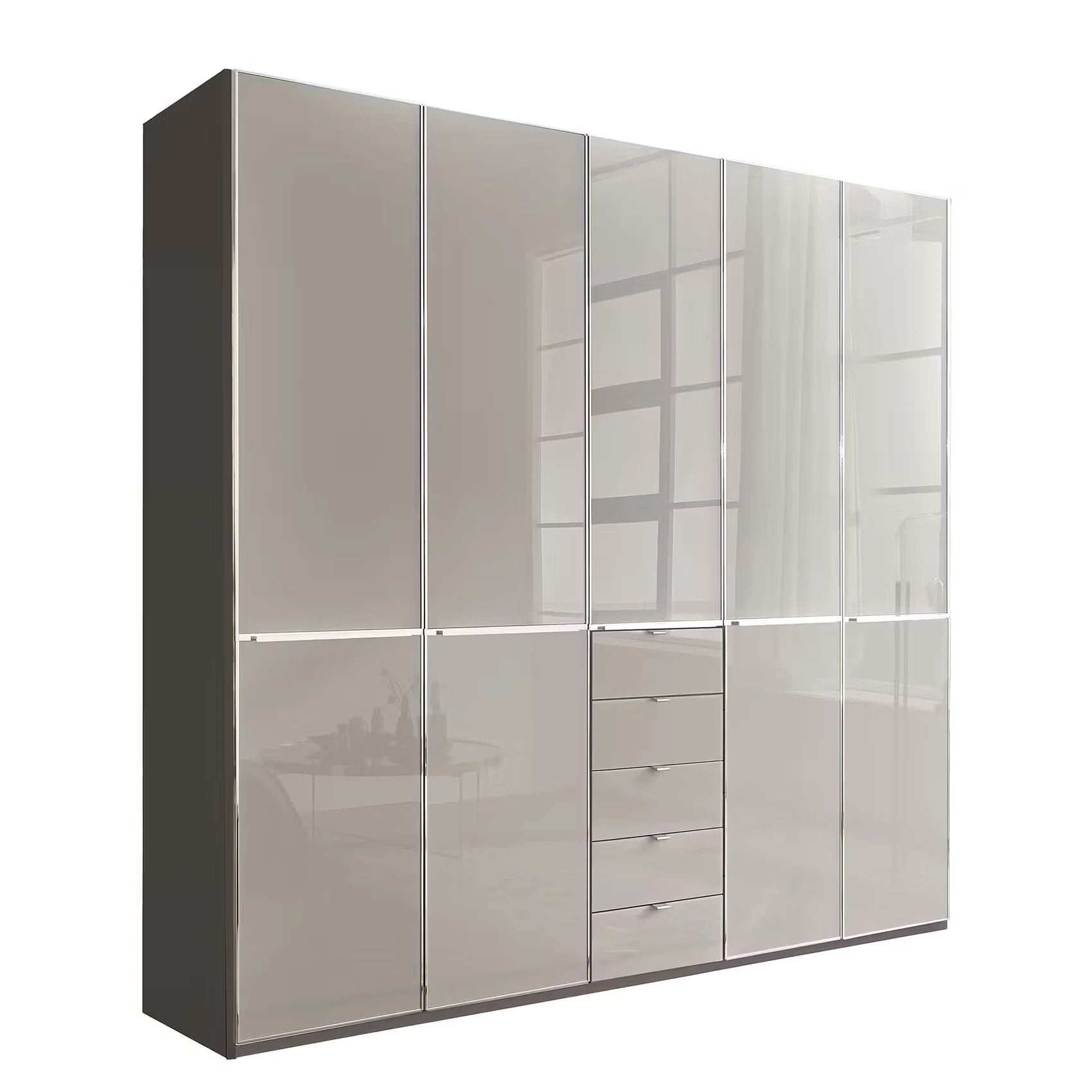 Wiemann Santa 250cm 5 Doors & 45Drawers Combi Wardrobe in Pebble Grey with Havana Carcase