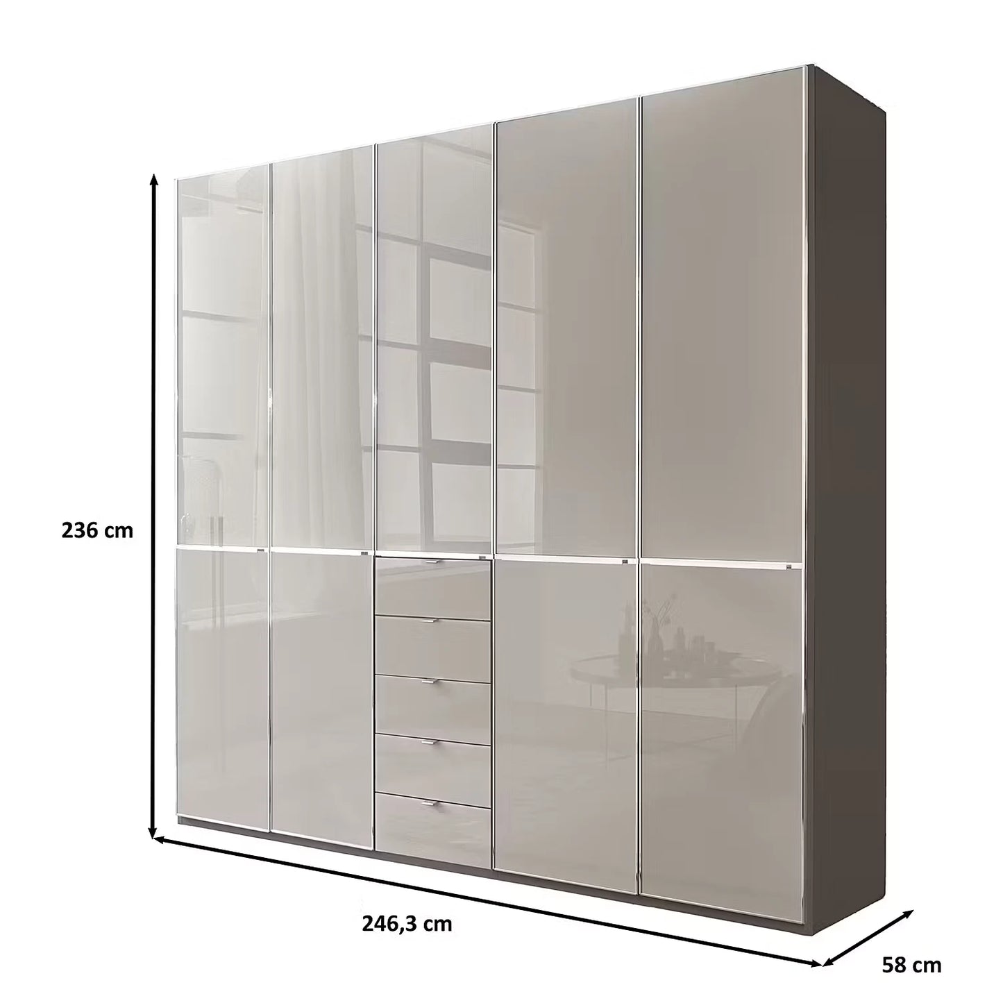 Wiemann Santa 250cm 5 Doors & 5 Drawers Combi Wardrobe in Pebble Grey Dimensions