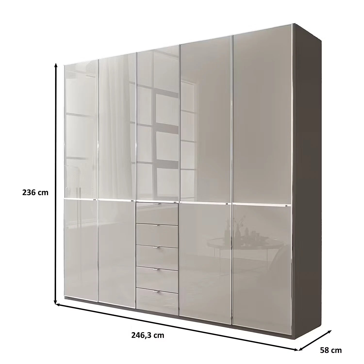 Wiemann Santa 250cm 5 Doors & 5 Drawers Combi Wardrobe in Pebble Grey Dimensions