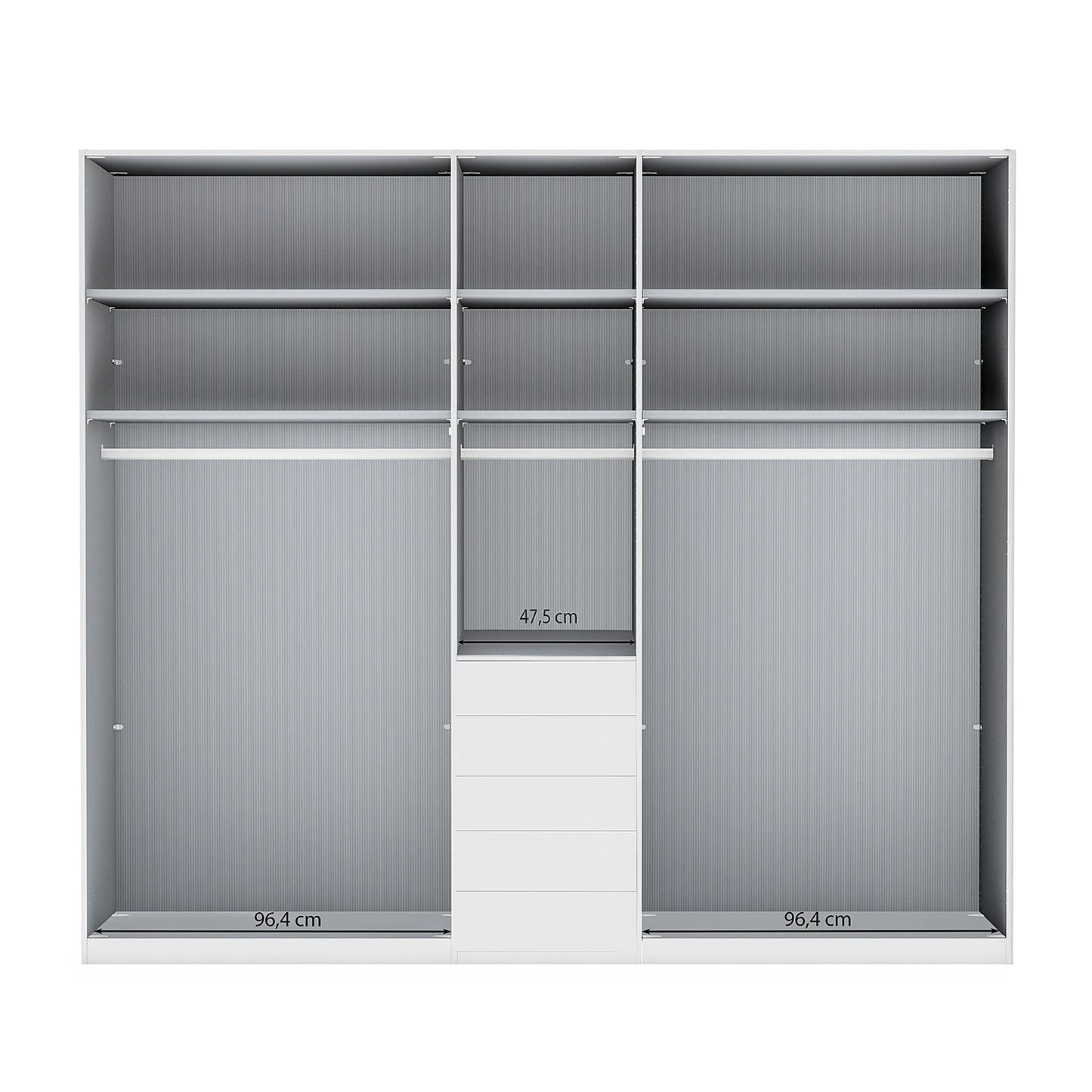 Internal details of Wiemann Santa 250cm 5 Hinged Doors & 5 Drawers Wardrobe 