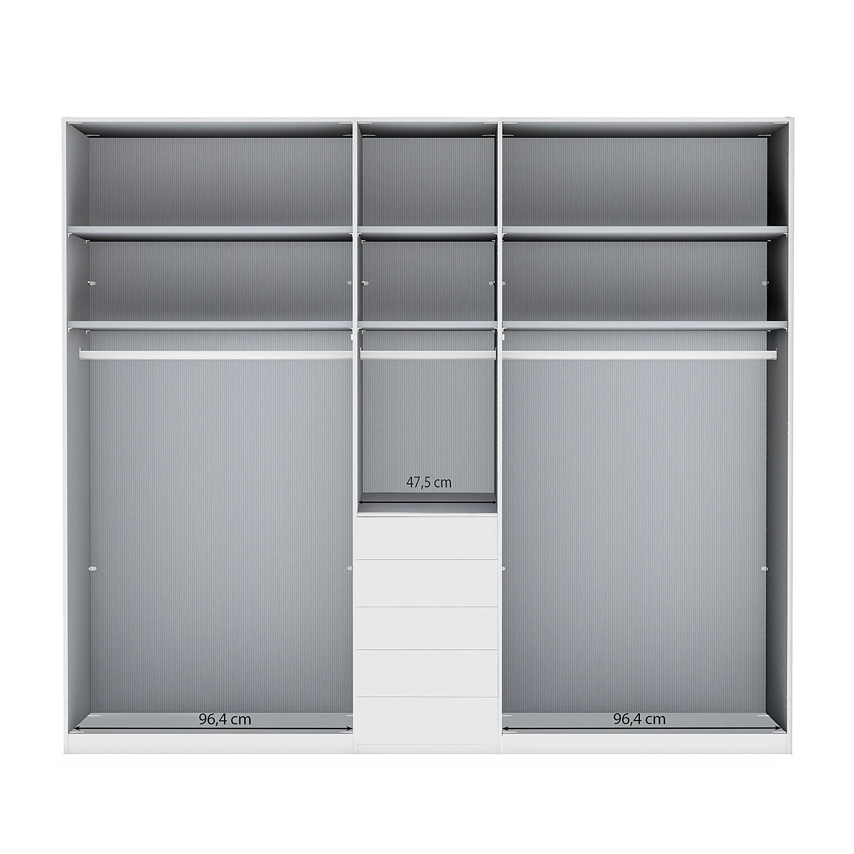Internal details of Wiemann Santa 250cm 5 Hinged Doors & 5 Drawers Wardrobe 