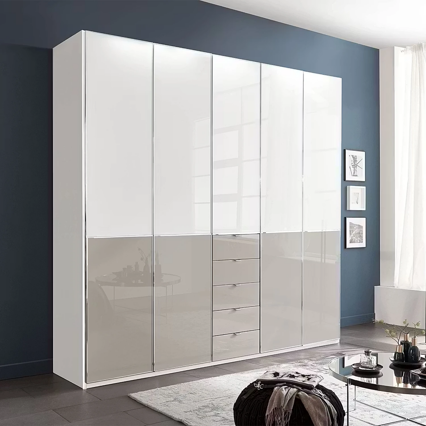 Wiemann Santa 250cm 5 Doors & 4 Drawers Combi Wardrobe in Pebble Grey