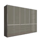 A modern Wiemann Santa wardrobe or closet cabinet with tall glossy Havana Glass doors and three lower drawers, shown on a plain white background.