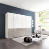 Wiemann Santa 300cm 6 Doors & 4 Drawers Combi Wardrobe in White & Pebble Grey Glass Finish