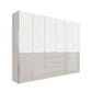 Large Wiemann Santa 300cm 6 Doors & 5 Drawers Wardrobe in White & Pebble Grey Glass finish with Drawers at the bottom Height is 236cm