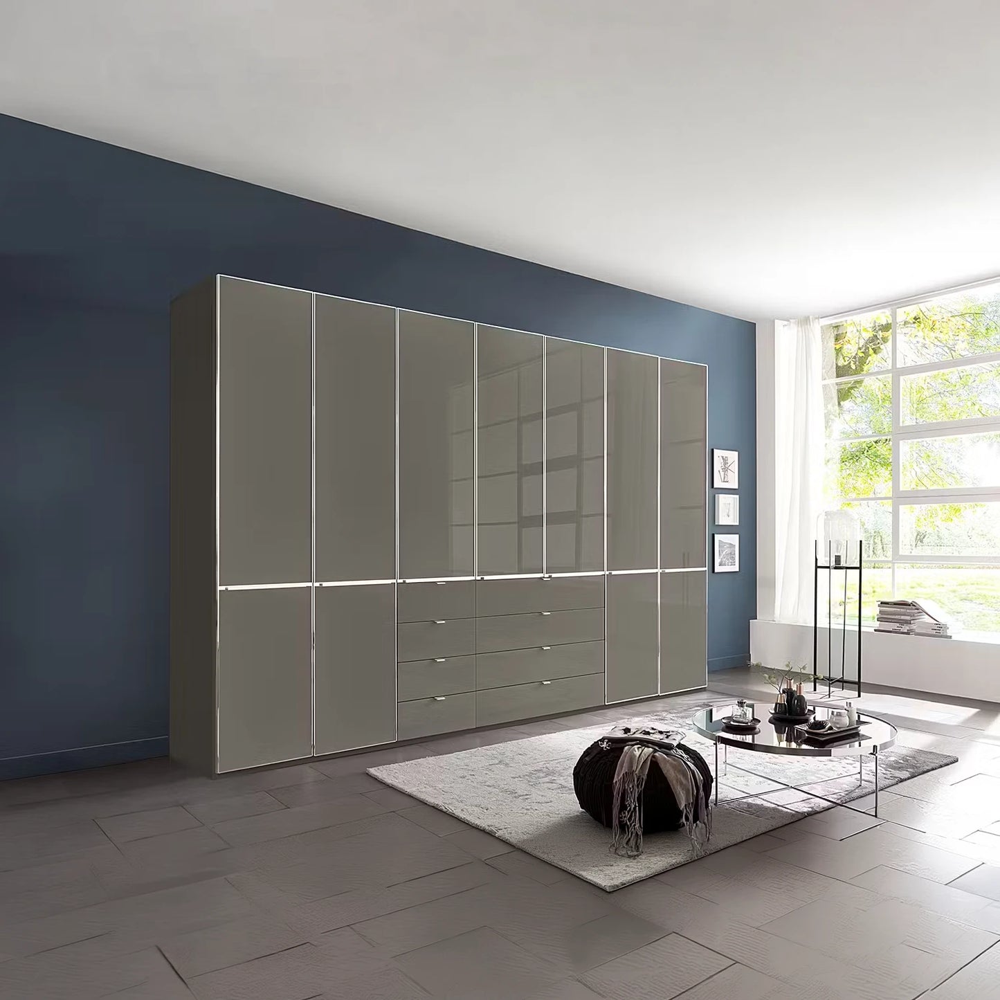 Large Wiemann Santa 350cm Length 7 Doors Wardrobe With Drawers in Havana Glass finish 