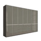 A modern Wiemann Santa 350cm Combi 7 Doors Wardrobe With Drawers in Havana with tall glossy Havana Glass doors and a lower drawer section, shown on a plain white background.