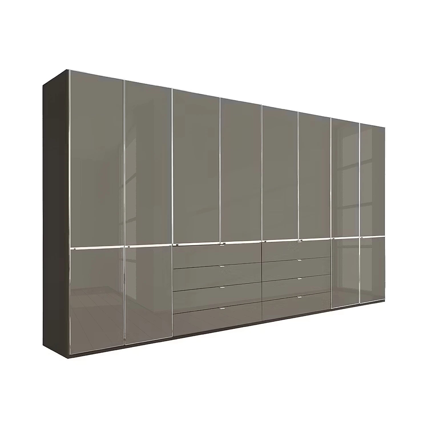 A modern Wiemann Santa 400cm Large 8 Doors Wardrobe with 8 Drawers in Havana Glass Height 216cm