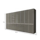 A modern Wiemann Santa 400cm Large 8 Doors Wardrobe with 8 Drawers in  Height 216cm with glossy Havana Glass doors and drawers, shown with dimension lines indicating 216 cm height, 393.5 cm width, and 56 cm depth on a white background.