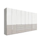 Extra Large Glamorous Premium Wiemann Santa 400cm Extra Large 8 Doors Wardrobe with Drawers in White & Pebble Grey Gloss Glass Finish and Chrome Handles