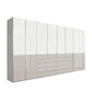 Wiemann Santa 400cm Extra Large 8 Doors Wardrobe with 10 Drawers White & Pebble Grey Glass