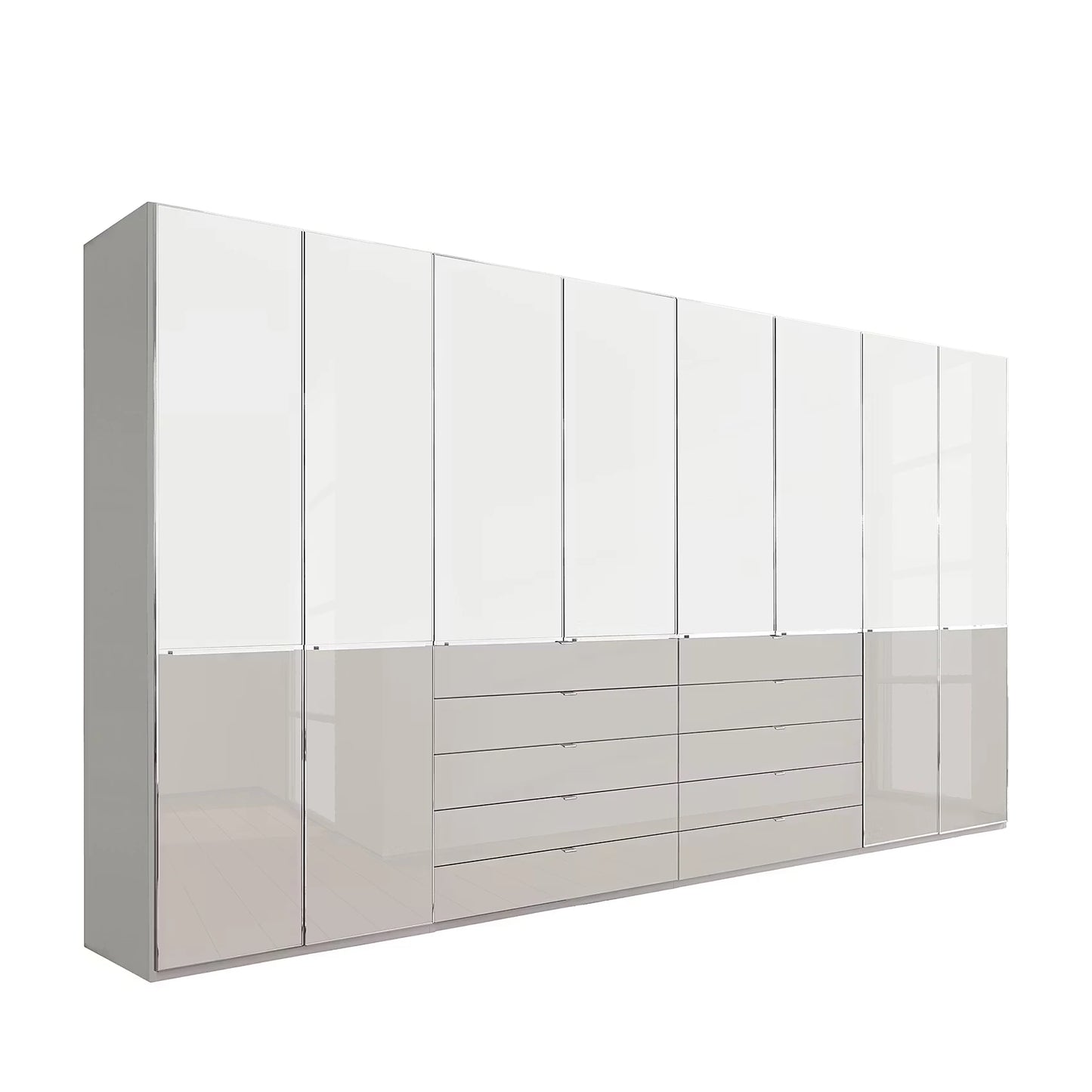 Wiemann Santa 400cm Extra Large 8 Doors Wardrobe with 10 Drawers White & Pebble Grey Glass