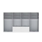 Internal View of A modern Wiemann Santa 400cm Large 8 Doors Wardrobe with 8 Drawers in Havana Glass Height 216cm with gray shelving, hanging rods, and  drawers at the bottom, shown against a plain white background.