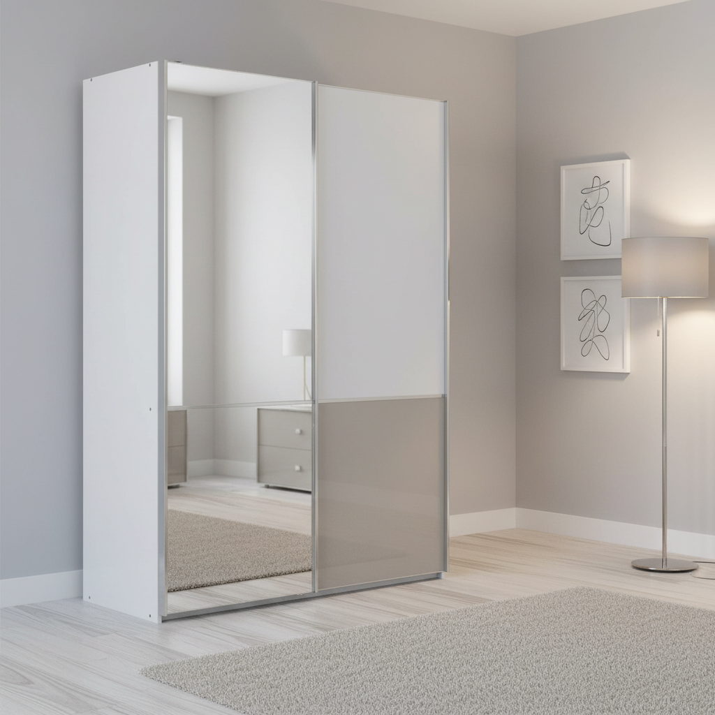 Wiemann Santa 150cm 2 Doors Sliding Wardrobe in White and Pebble Grey