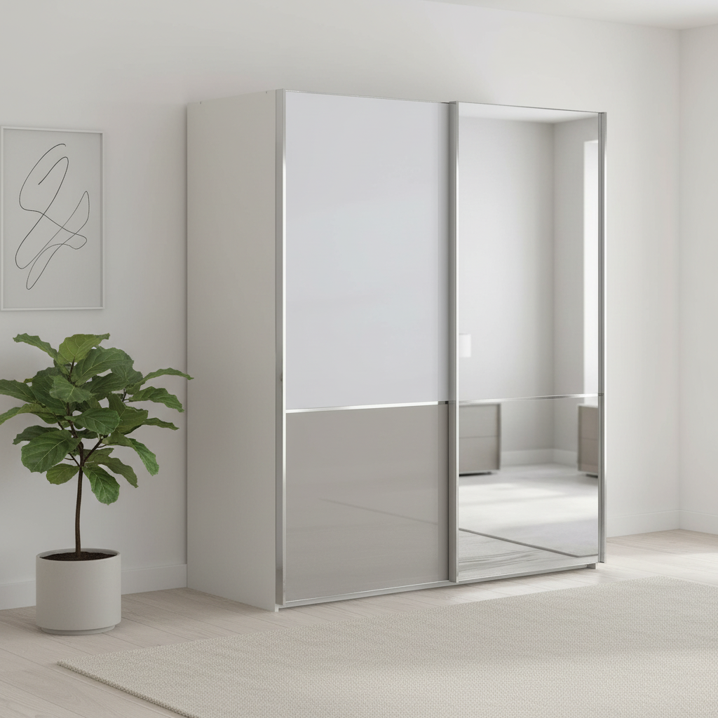 Wiemann Santa 200cm 2 Doors Sliding Wardrobe in White & Pebble Grey