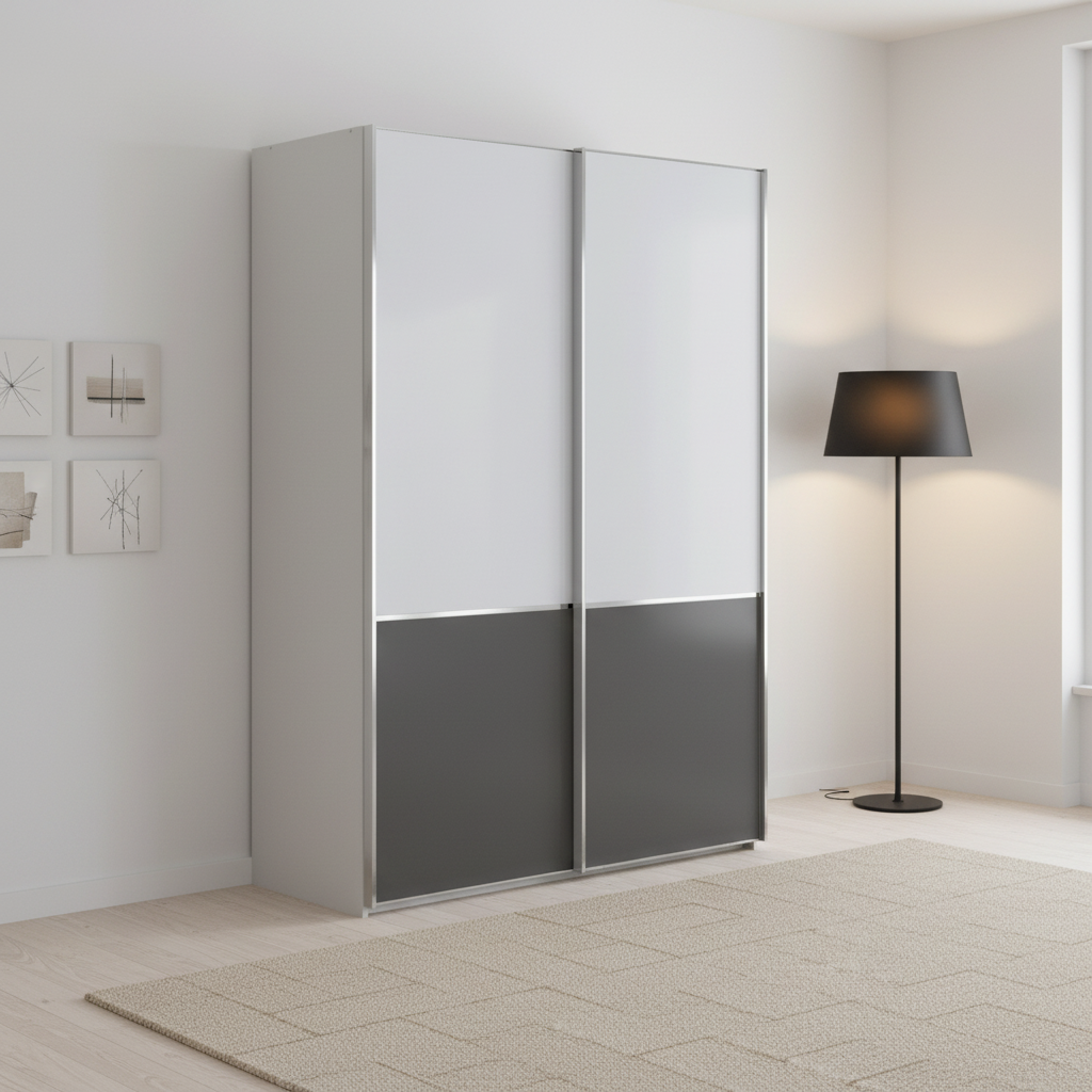 Wiemann Santa 150cm 2 Doors Sliding Wardrobe in White and Pebble Grey