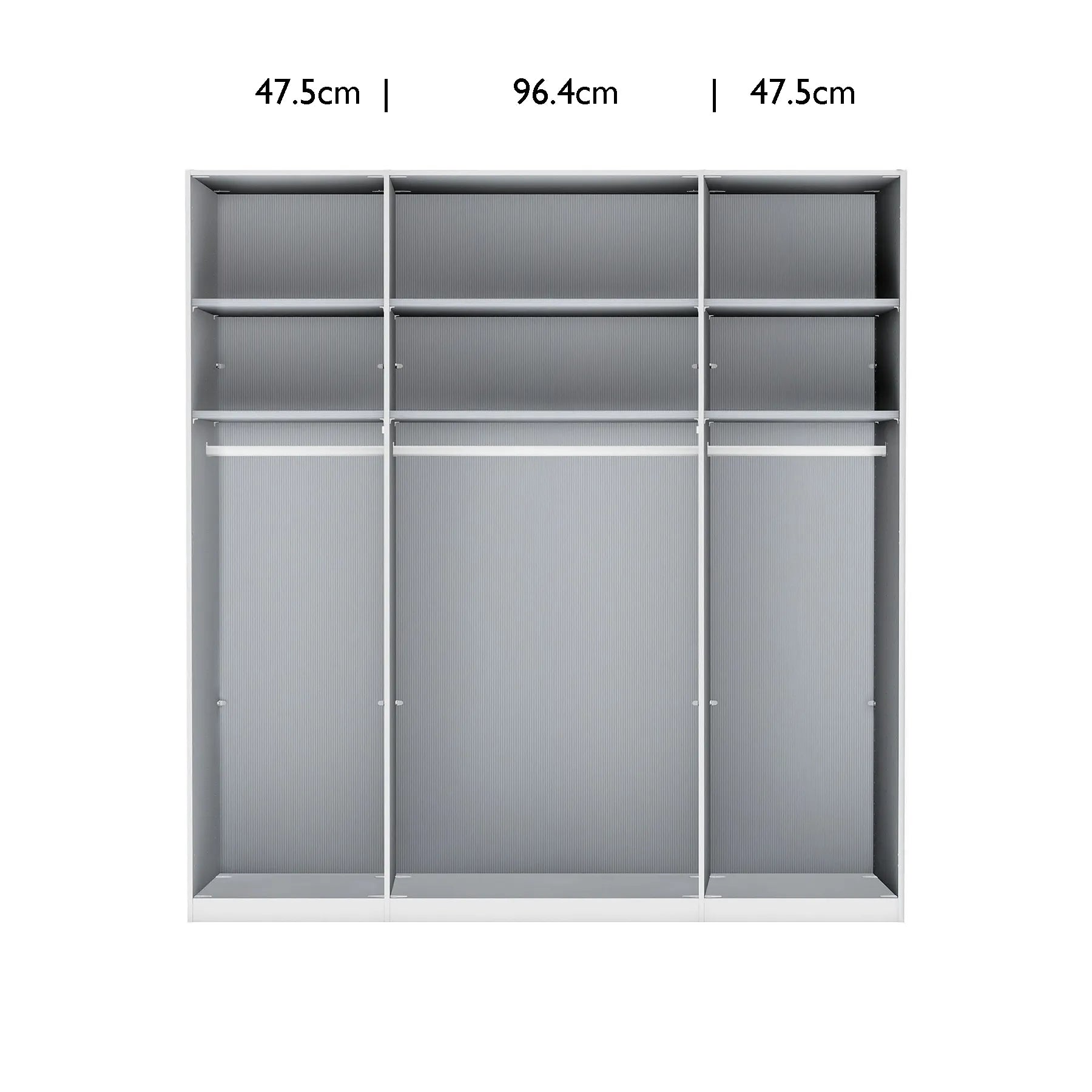 Wiemann Stylo 4 Door 200cm Wardrobe – Graphite & Glass Front - Interior View With Dimensions