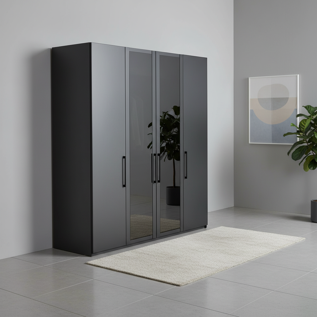 Wiemann Stylo 4 Door 200cm Wardrobe – Graphite & Glass Front