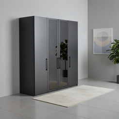 Wiemann Stylo 4 Door 200cm Wardrobe – Graphite & Glass Front