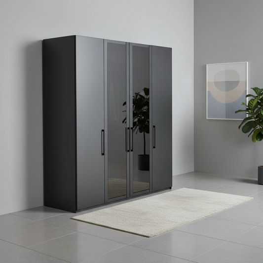 Wiemann Stylo 4 Door 200cm Wardrobe – Graphite & Glass Front