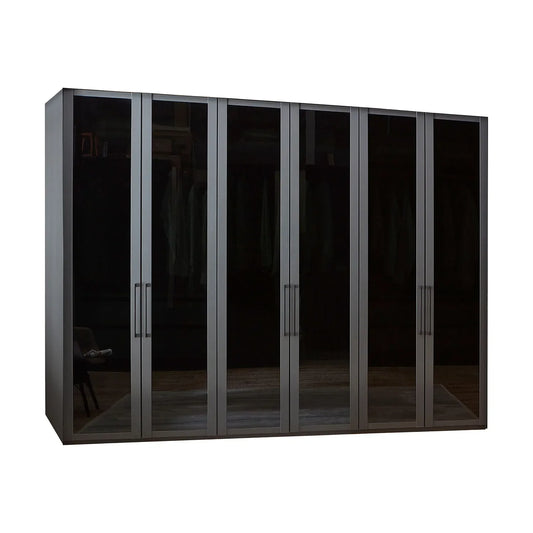 Wiemann Stylo Transparent Black Glass 6 Door Wardrobe Width 300cm