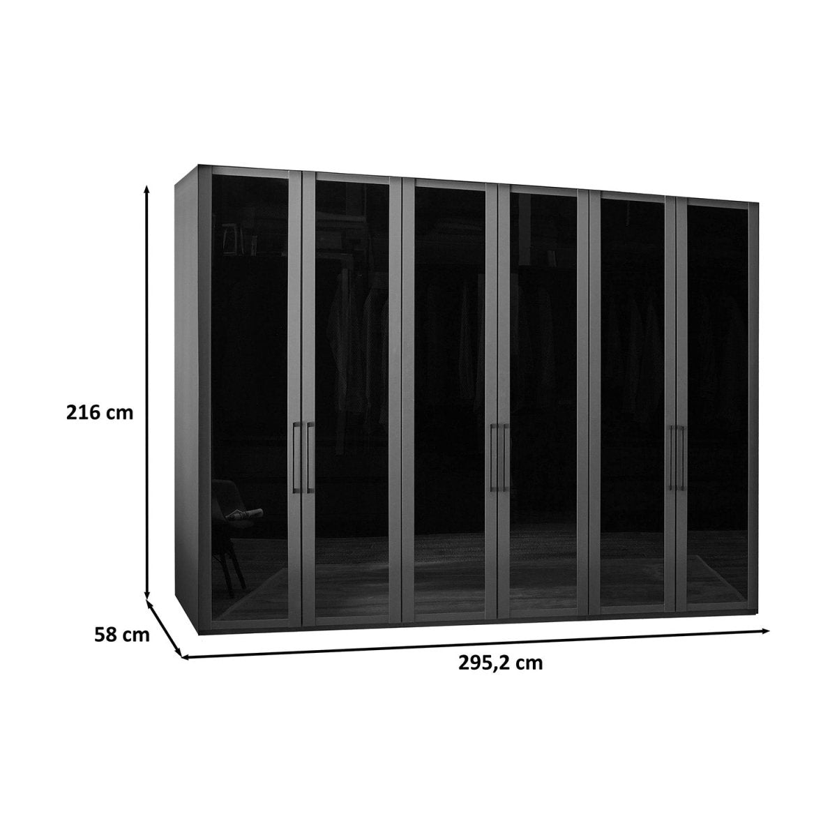 Wiemann Stylo 6 Door Transparent Black Glass Wardrobe – 300cm