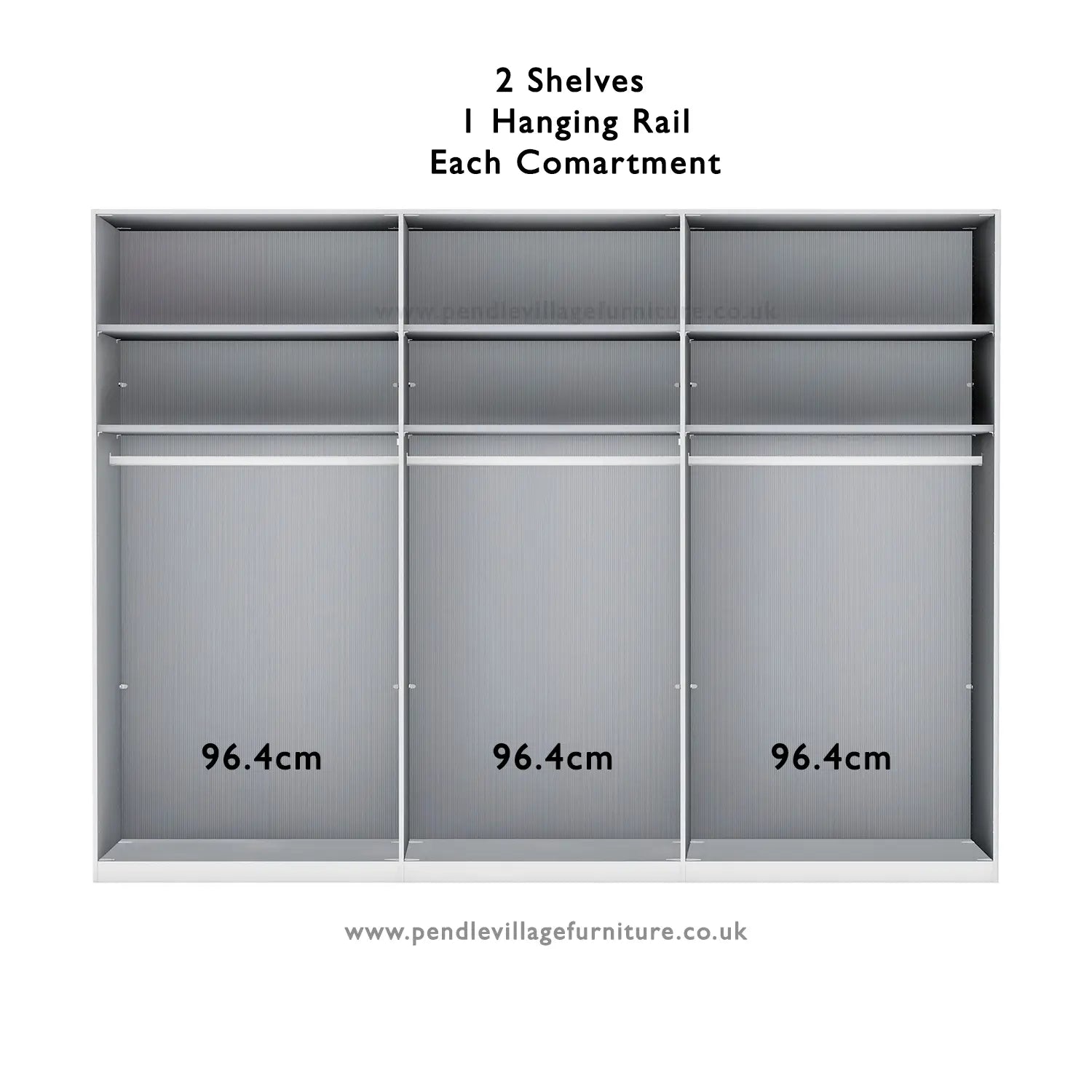 Interior Details of Wiemann 300cm Large 6 Door Wardrobe, also available in Havana, White and Pebble Grey Glass - Dimensions