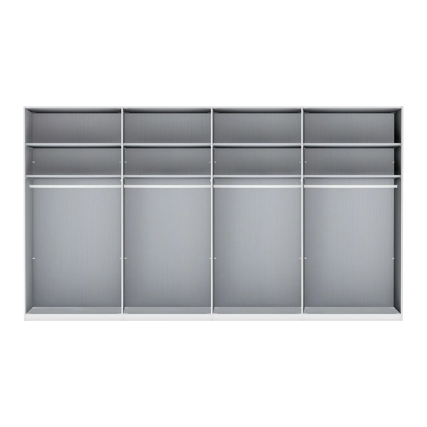 Interior of Wiemann Stylo 8 Door Hinged Transparent Black Glass Wardrobe Width 400cm , available in two heights 216cm or 236cm