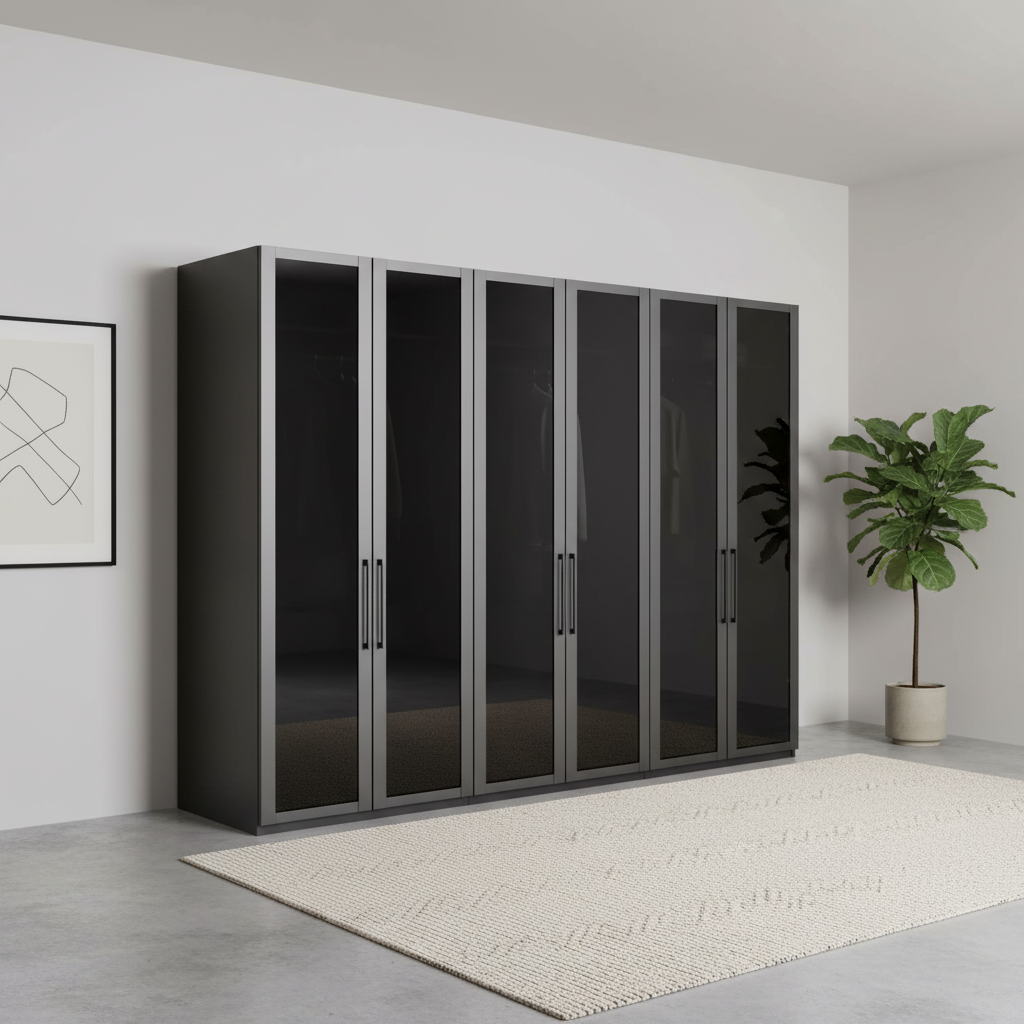 Wiemann Stylo 6 Door Transparent Black Glass Wardrobe – 300cm