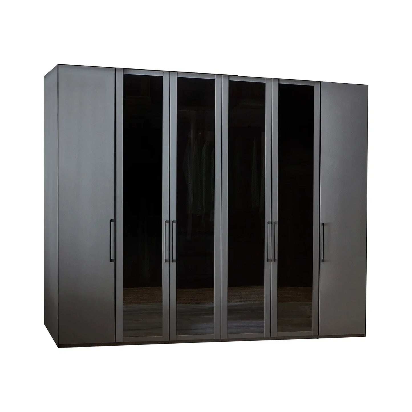 Wiemann Stylo 6 Door Wardrobe Graphite & Transparent Glass Front - W250cm