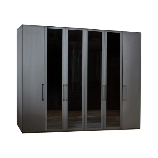 Wiemann Stylo 6 Door Wardrobe Graphite & Transparent Glass Front - W250cm