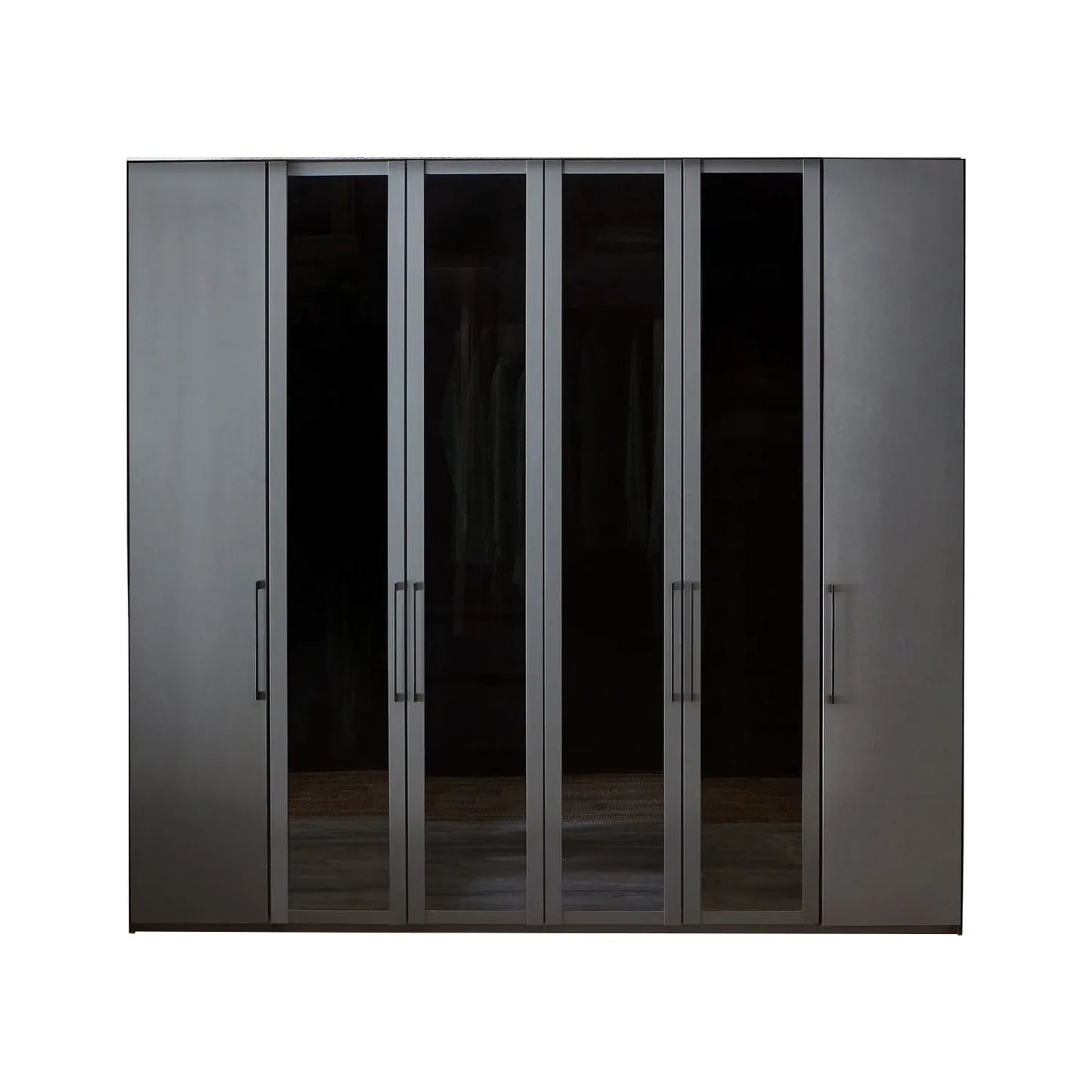 Wiemann Stylo 6 Door Wardrobe Graphite & Black Transparent Glass Front - W250cm