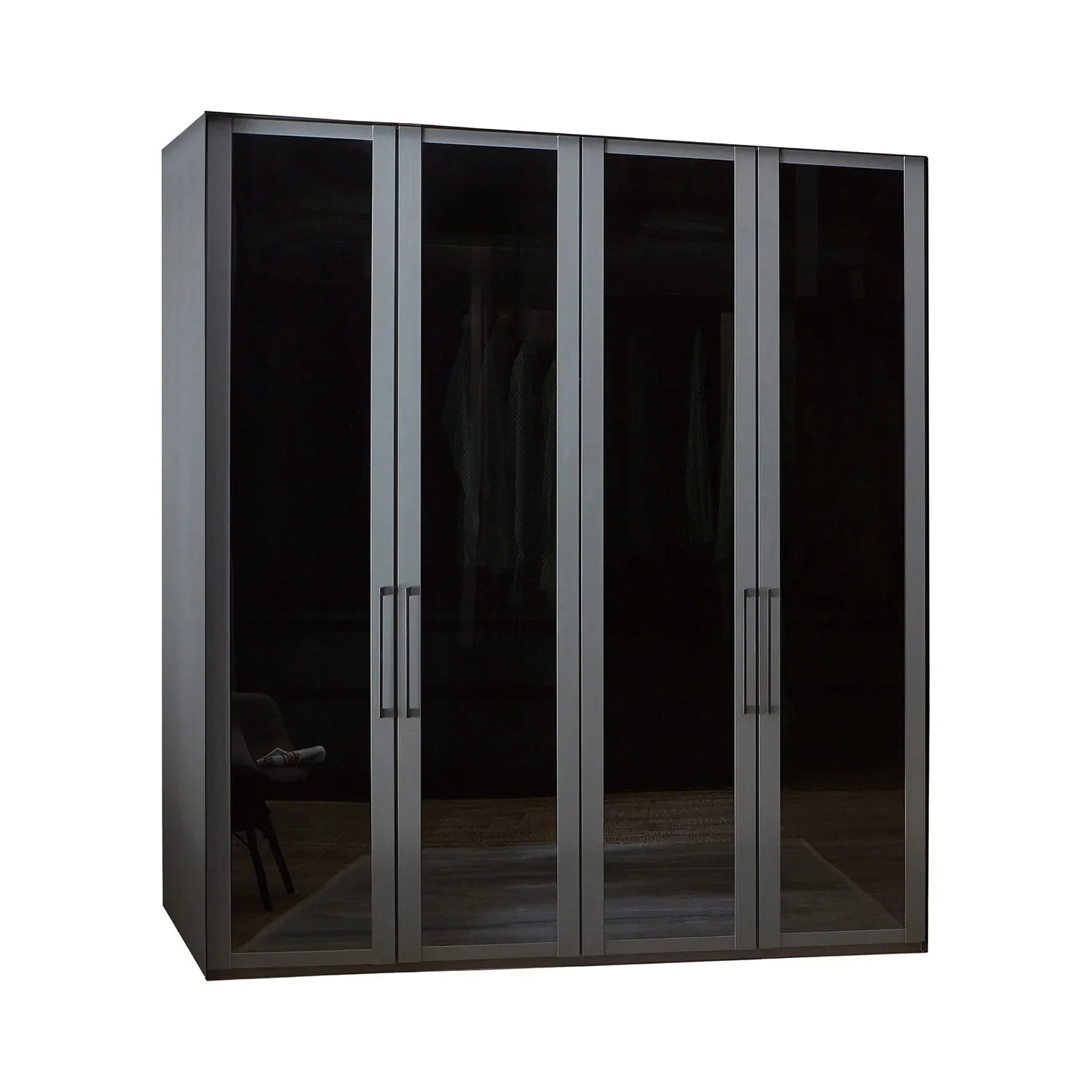 Wiemann Stylo Transparent Black Glass 4 Door Wardrobe – Width 200cm