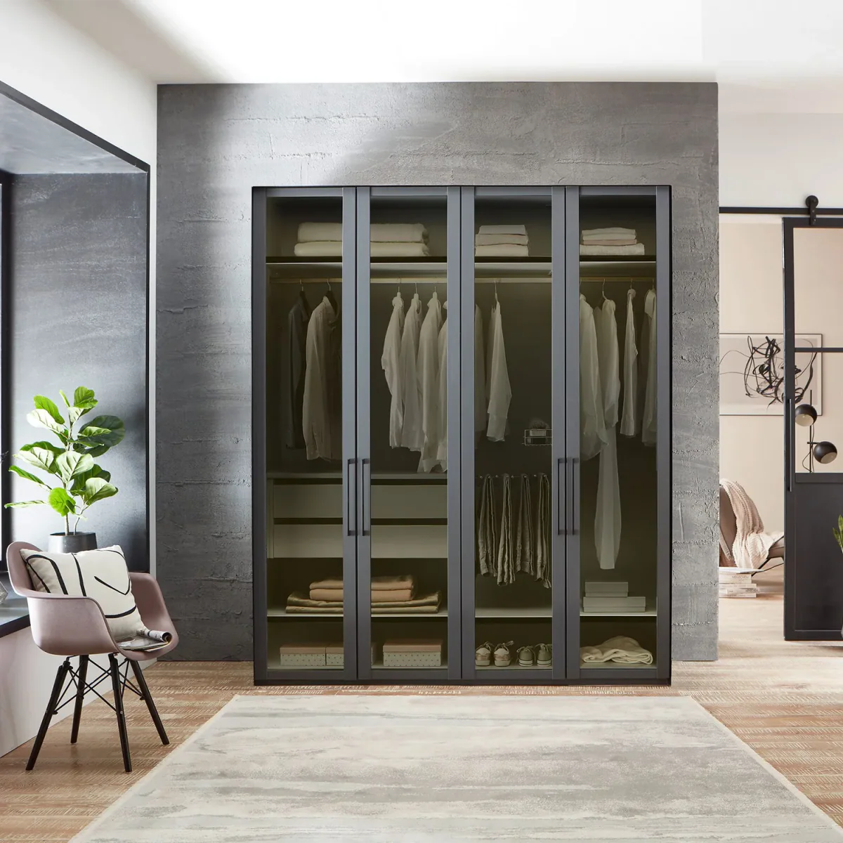 Black 4 Door Wardrobe from Wiemann Width 200cm