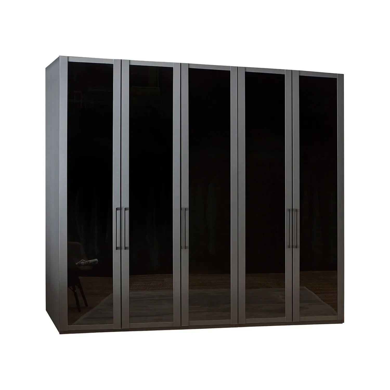 Wiemann Stylo Transparent Black Glass 5 Door Wardrobe Width 250cm