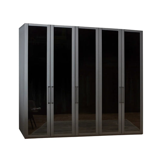 Wiemann Stylo Transparent Black Glass 5 Door Wardrobe Width 250cm