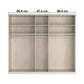 Wiemann 5 Door truro Wardrobe Interior view with six open shelves and two hanging rod sections, shown with overlaid width measurements: 96.4 cm, 47.