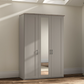 Wiemann Truro 150cm Wide 3 Door Hinged Wardrobe in Pebble Grey With Oak Cornice and Mirror on the middle door