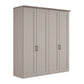 A tall four-door Wiemann Truro wardrobe with paneled doors, a medium brown top, and slim dark metal handles, shown on a plain white background.