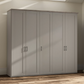 A 5 door 250cm Wide Wiemann Truro Shaker style wardrobe in Peeble Grey Finish with Dark Rustic Oak Cornice