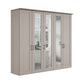 A 5 door 250cm Wide Wiemann Truro Shaker style wardrobe in Peeble Grey Finish with Dark Rustic Oak Cornice and Mirror on Middle three Doors