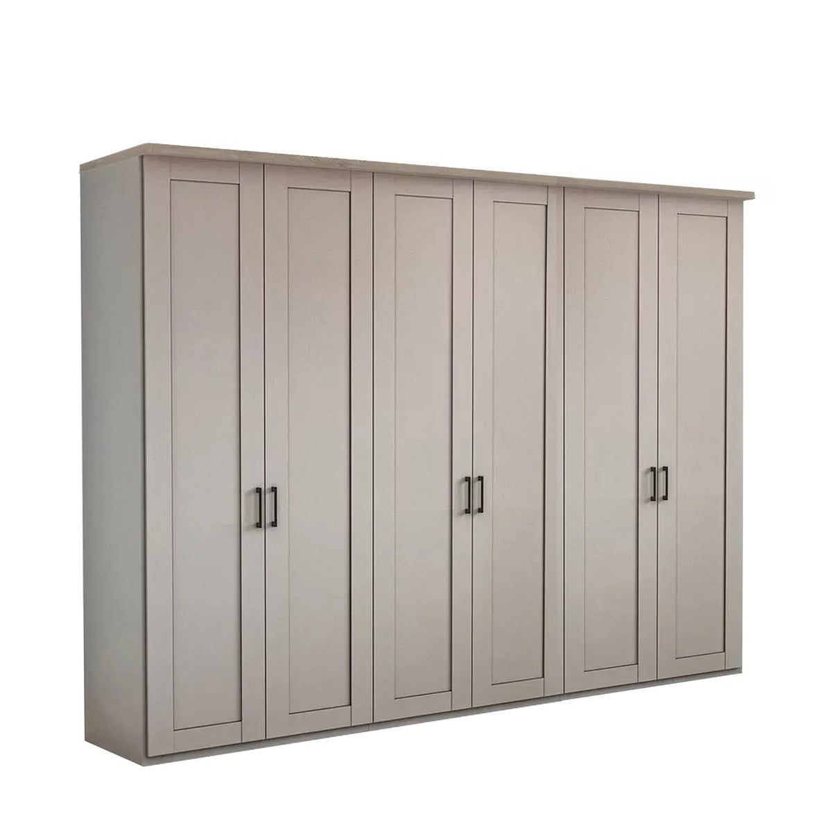 Wiemann Truro Large 6 Door Hinged Wardrobe in Pebble grey colour with Oak Cornice Width 300cm Height 220cm