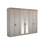 Wiemann Truro Large 6 Door Hinged Wardrobe in Pebble Grey colour with Oak Cornice and Middle Mirror Doors Width 300cm Height 220cm
