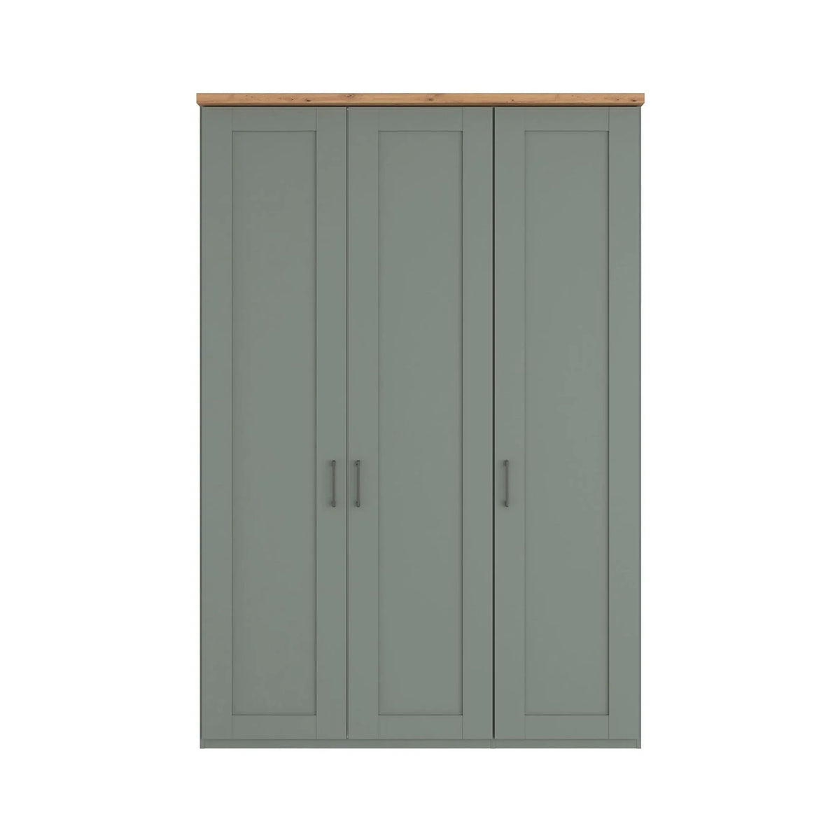 Wiemann Truro 150cm Wide 3 Door Hinged Wardrobe in Sage Green With Oak Cornice 