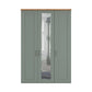 A three-door Wiemann Trurp wardrobe with paneled doors in a muted sage green, featuring a natural wood top and a central mirror door showing an interior reflection.