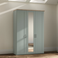 Wiemann Truro 150cm Wide 3 Door Hinged Wardrobe in Sage Green With Oak Cornice and Mirror on the middle door
